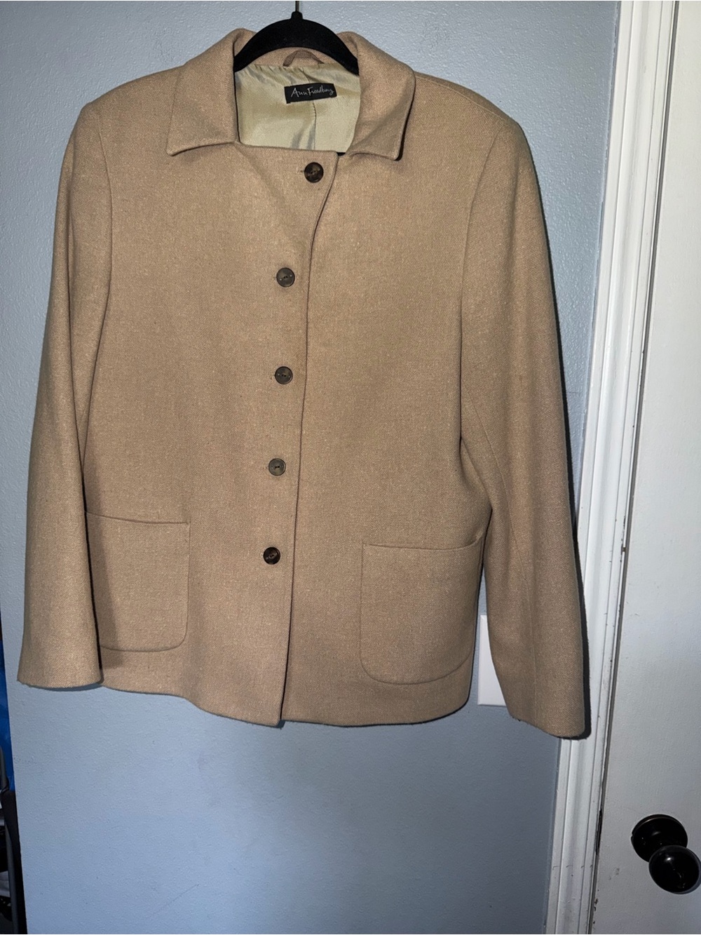 Ann Freedberg Tan Wool-Cashmere Blend Pea Coat